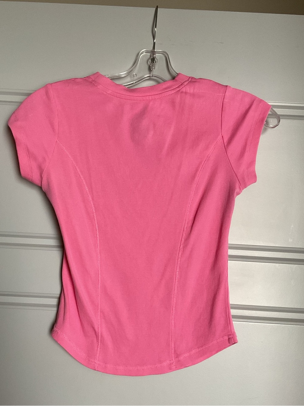 Short-Sleeve Ribbed Henley Tee in Bubblegum Pink - Picture 5 of 6